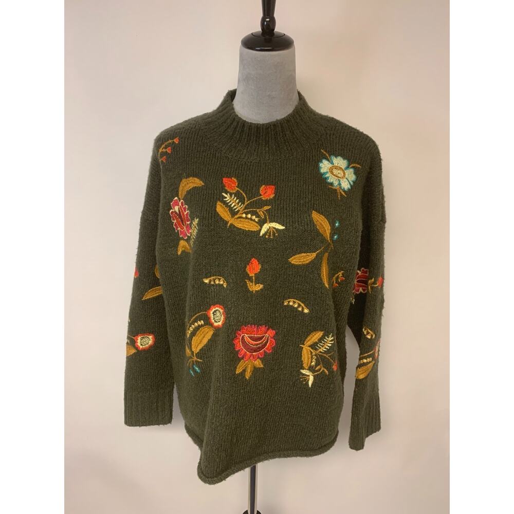Cliche Sweater Fall Floral Embroidered Grandma Core Modest Mock Turtleneck SZ M